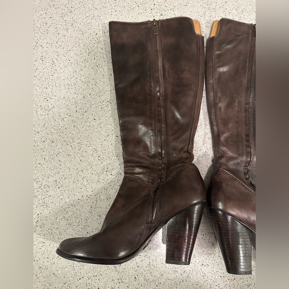 Frye Betty Inside Zip Dark Brown Heeled Boots - Picture 7 of 16